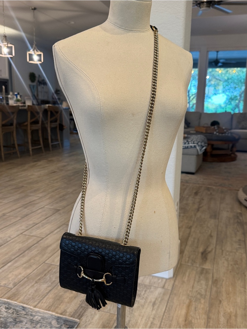 Gucci Emily Black Embossed GG Guccissima Crossbody with Gold Horsebit and Tassel - Picture 3 of 16